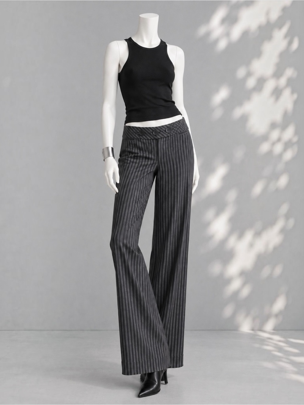 LOFT Vintage Minimalist Black  Pinstrip Mid-Rise Wide Leg Pants Y2K Trousers 8